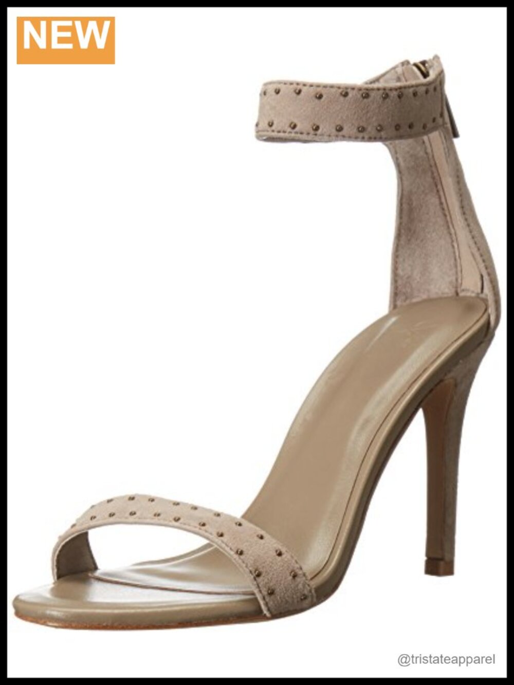 Suede Heeled Sandals with Ankle Strap and Rhinestone Embellishment